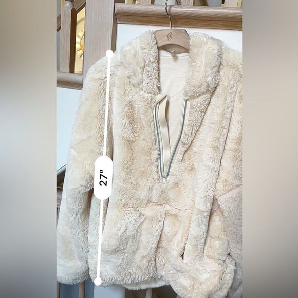 Free People Movement Off The Record Faux Fur Pullover Zip Hoodie in Beige M NWOT - Picture 14 of 16
